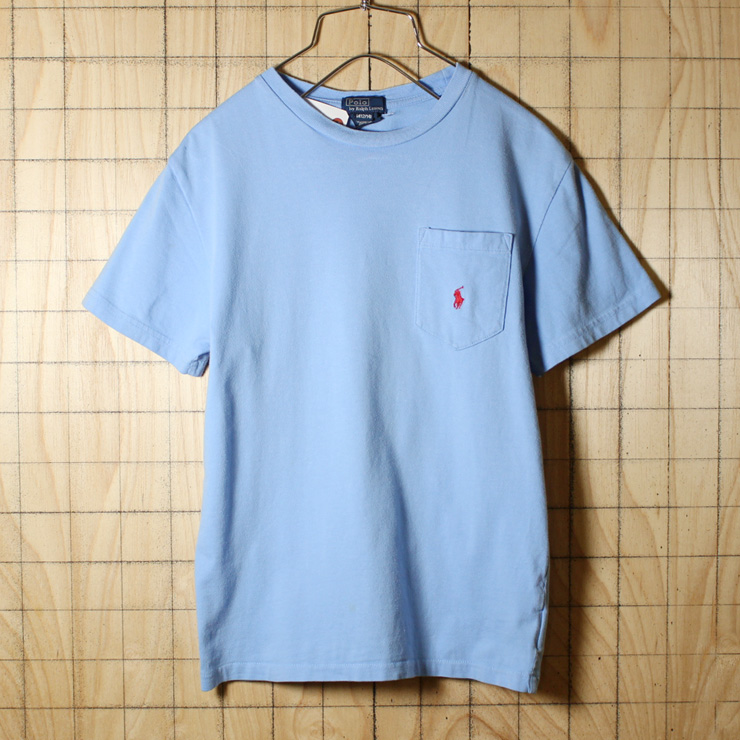 POLO by Ralph Lauren/古着/ライトブルー/コットン100%ポケットTシャツ/メンズXS相当