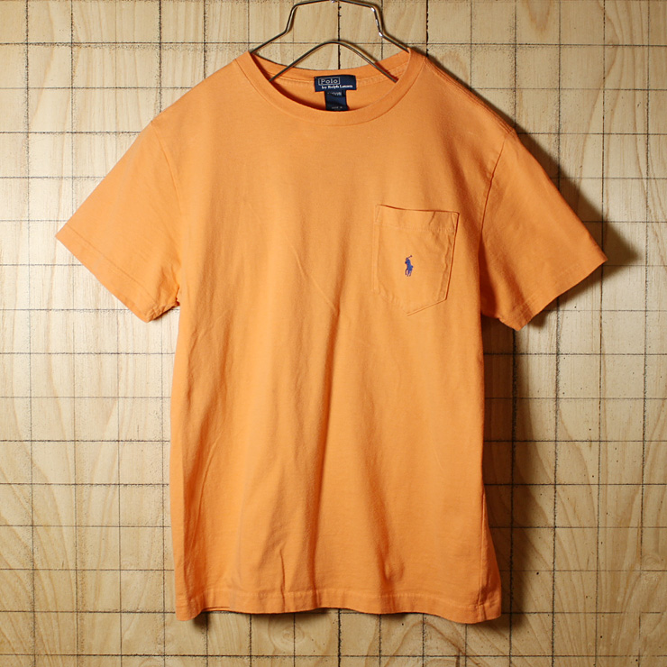 POLO by Ralph Lauren/古着/オレンジ/コットン100%ワンポイントポケTシャツ/メンズXS相当