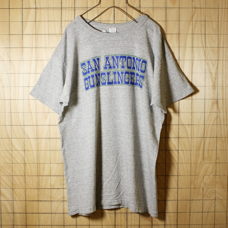 championトリコタグ/USA製80sビンテージ古着/杢グレー88コットンボディ/SAN ANTONIO GUNSLINGERSプリントTシャツ/メンズXL