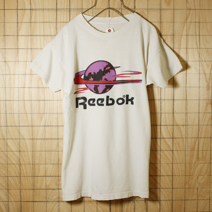 Reebok/USA製古着/ホワイトリーボックロゴプリント/Tシャツ/メンズL相当