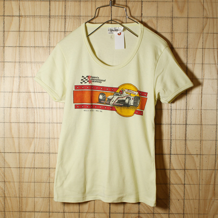 Hanes Designer Tee/USA製80s古着/イエロー/PhoenixプリントTシャツ/レディースM