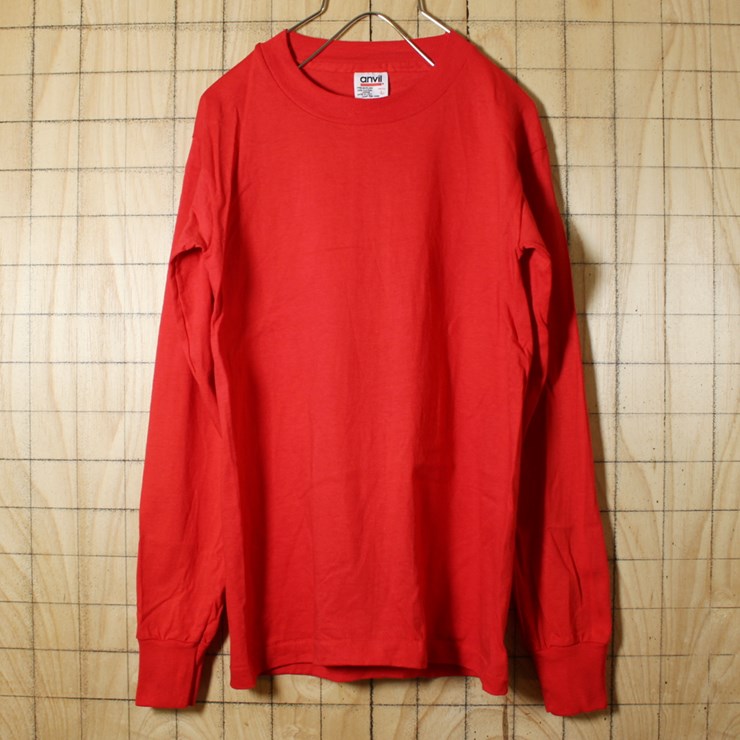 USA製 古着 長袖Tシャツ ロンT レッド メンズXS相当 無地 anvil ts467