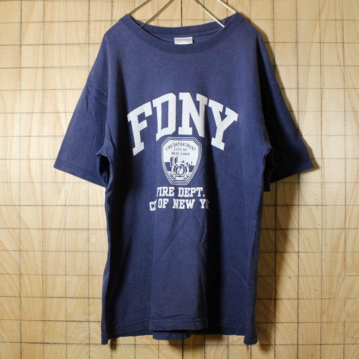 古着 Tシャツ ネイビー FDNY FIRE DEPT プリント 半袖 メンズM ts468