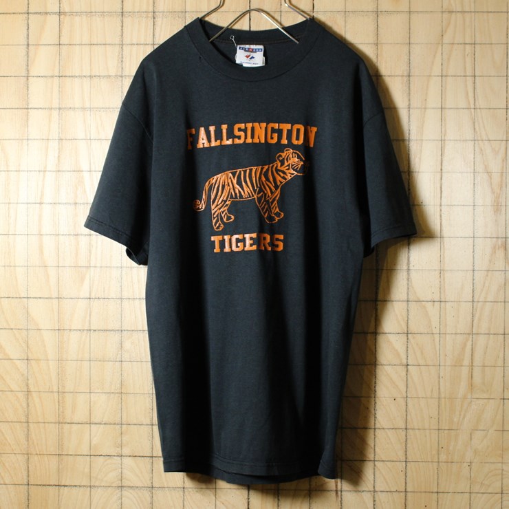 JERZEES/古着/ブラック×オレンジ/FALLSINGTON TIGERS/半袖プリントTシャツ/メンズM相当/ts-471