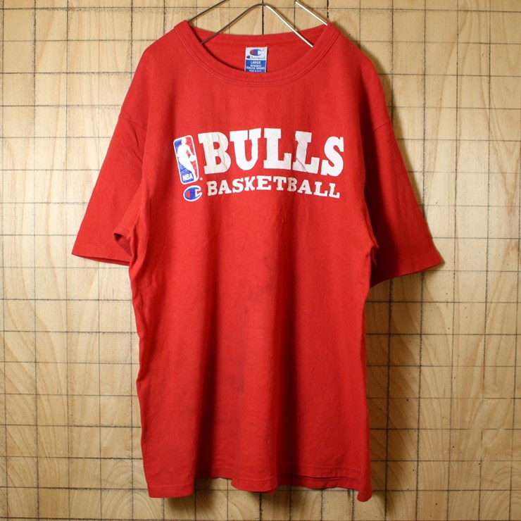 Champion チャンピオン USA製 90s 古着 Tシャツ レッド 半袖 NBA BULLS ブルズ メンズL