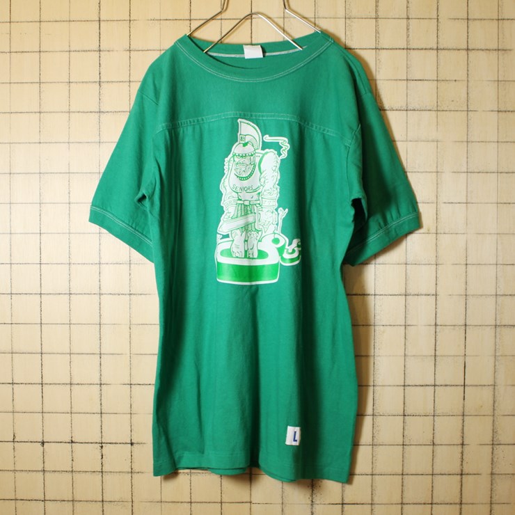 古着 USA製 プリント Tシャツ グリーン 半袖 メンズL SENIORS83 戦士 ts491