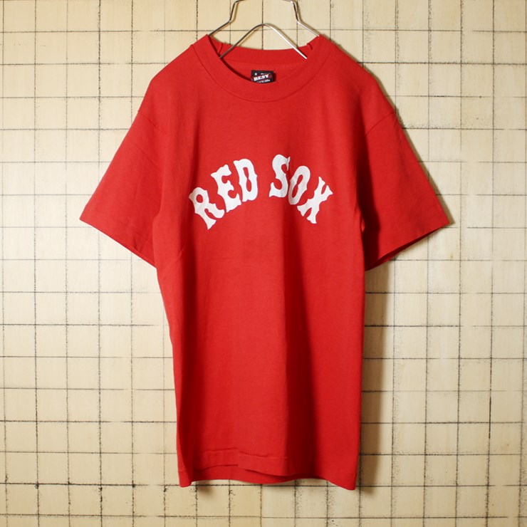USA製 古着 レッド プリント Tシャツ 半袖 MLB RED SOX 21 レッドソックス メンズS BEST FRUIT OF THE LOOM アメリカ古着