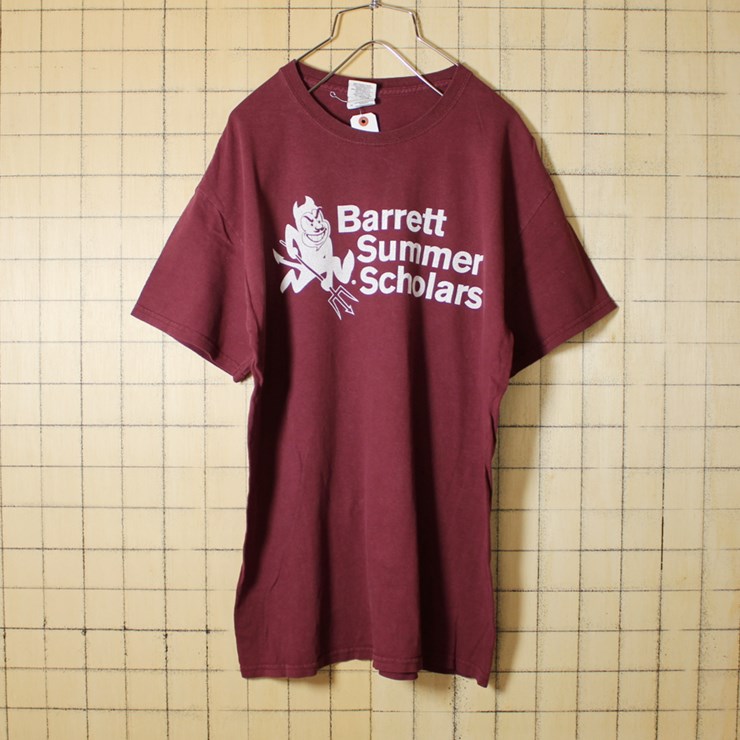 古着 エンジ レッド プリント Tシャツ 半袖 デビル Barrett Summer Scholars メンズM GILDAN アメリカ古着