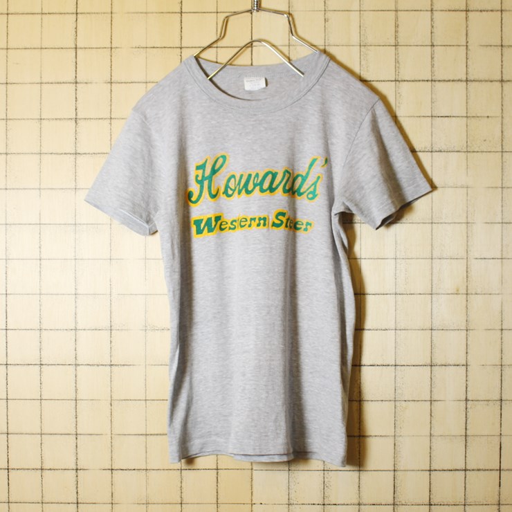 USA製 古着 グレー プリント キッズ Tシャツ 半袖 Howard's Western Steer キッズ140-150 子供服 アメリカ古着 Quaker Knit