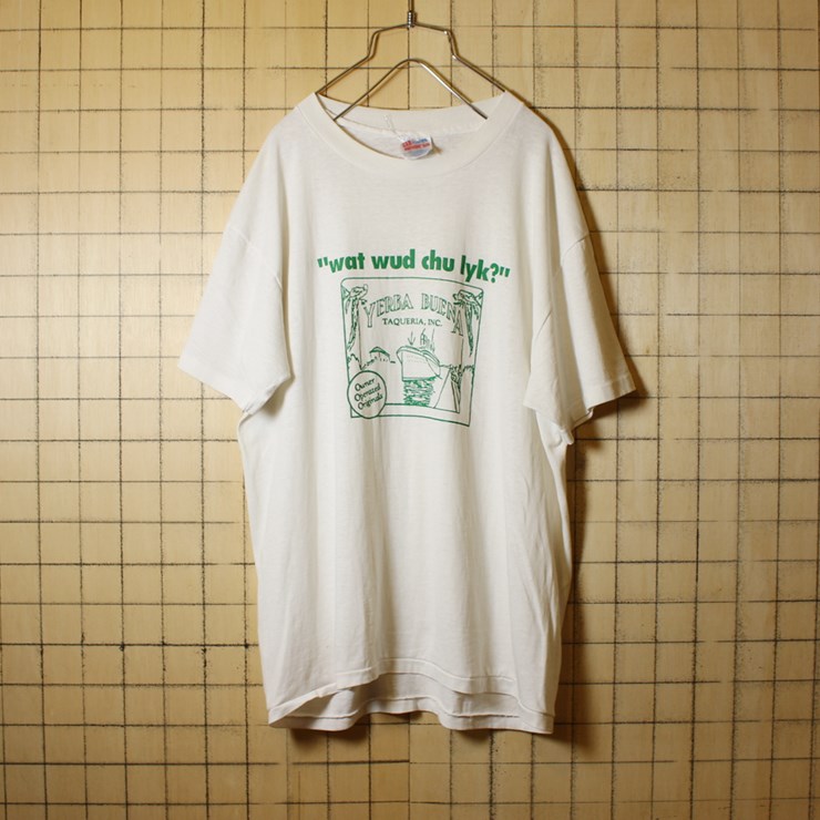 古着 USA製 プリント Tシャツ 半袖 ホワイト メンズL Hanes ヘインズ YERBA BUENA