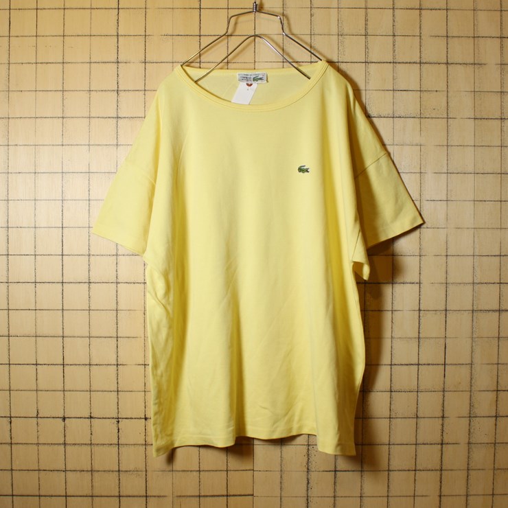 古着 フランス製 70s フレンチラコステ Lacoste ワンポイント 鹿の子 Tシャツ 半袖 イエロー メンズL相当