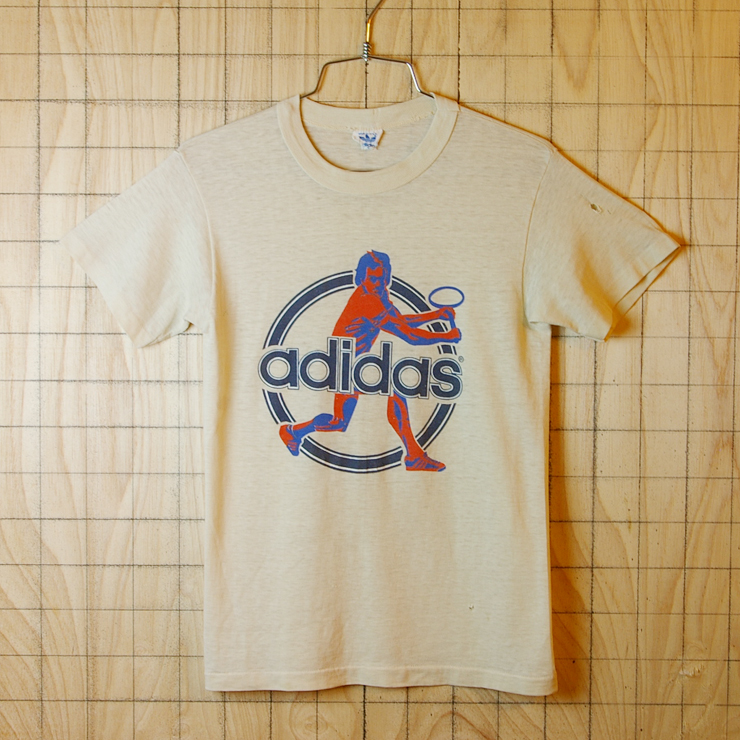 adidas古着USA(アメリカ)製スタンスミスプリントベージュビンテージTシャツ【アディダス】