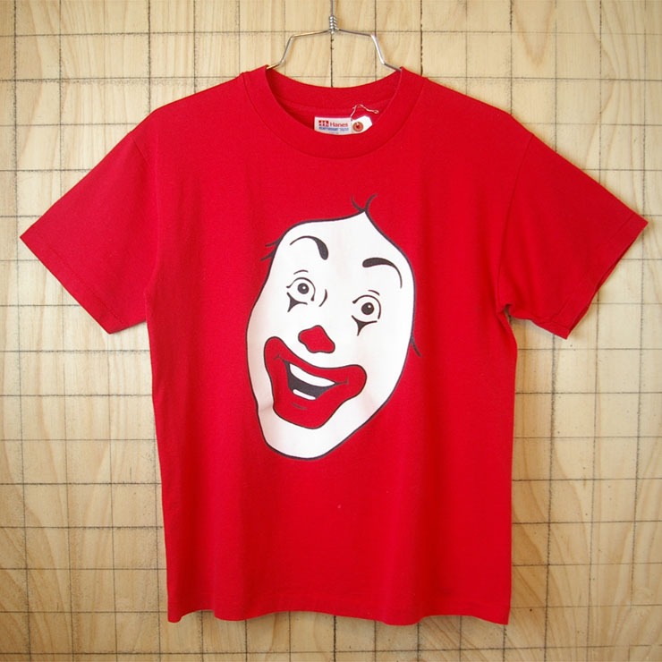【Hanes】古着USA製50/50レッド(赤)McDonaldマクドナルドDonaldドナルドTシャツ|L(14-16)