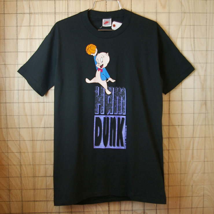 【NIKE】古着USA製ブラック(黒)HAM DUNK WARNER BROSワーナーブラザーズTシャツ|S(35-37)