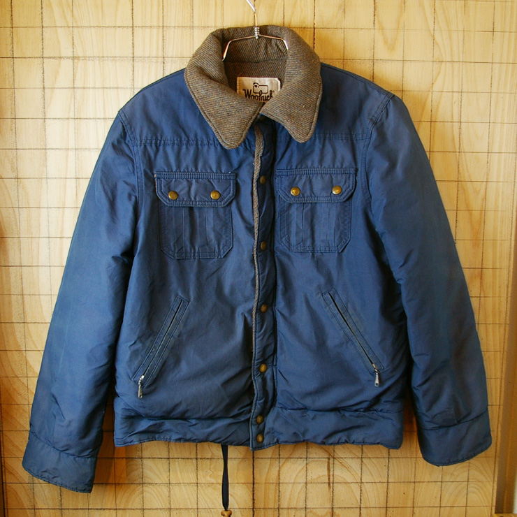 【Woolrich】USA製70sビンテージ古着ネイビーショート丈裏地ウールナイロン中綿ジャケット・ブルゾン|メンズM相当