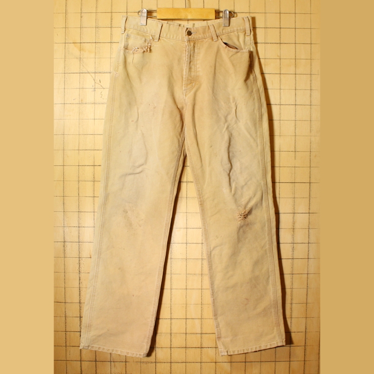 carhartt カーハート ダメージ ペインターパンツ ライトブラウン W34相当 ワーク リペア アメリカ古着